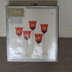 Home Elements Red Glass Candle Holders Set of 5