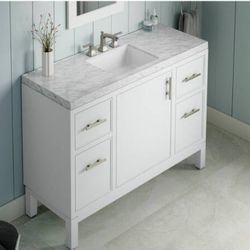 48x22x35 Inch Freestanding Vanity With Sink, Faucet, And Stone Top