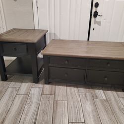 2-pcsSignature Design by Ashley Tyler Creek 4 Drawer Coffee Table with Lift Top, Grayish Brown/Black