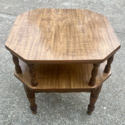 Vintage Heavy Solid Wooden Table w/ 2nd Shelf