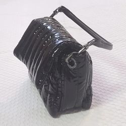 Think Rolyn Quilted Black Bar Bag Patent Leather Puffer Purse