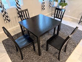 5-Piece Black Wood Dining Set - Square Table and 4 Chairs