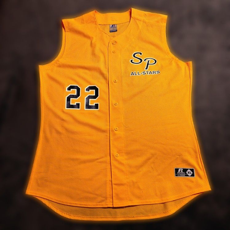 Vintage Russell SP All-Stars Gold Baseball Jersey #22 XL Sleeveless Mesh