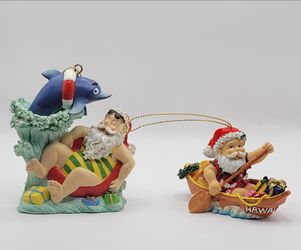 Hawaii Santa Christmas Ornaments Set of 2