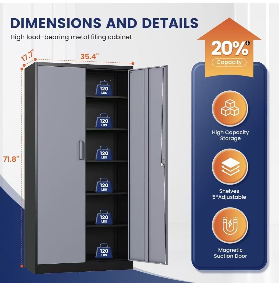 ✌️ Metal Storage Cabinet with Locking Doors and 5 Adjustable Shelves, 72" Garage Storage Cabinet Steel Lockable for Office,Home,Garage