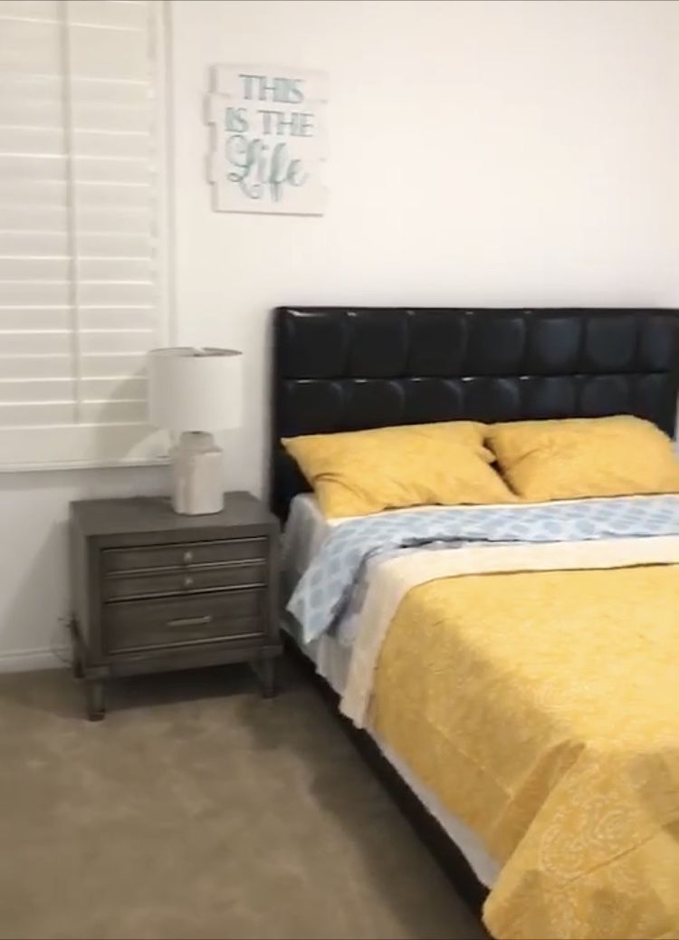 Queen size bed with mattress,one night stand