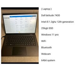 ( Laptop ) Dell Latitude 7430 Intel i5 1.3ghz 12th Generation Series Webcam WiFi 256gb SSD Windows 11 Pro 8gb Ram