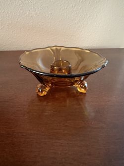 Vintage Amber Depression Glass 3-Footed Candlestick Holder
