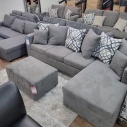 New USA Made Gray Sectional And Ottoman Sofa Couch 