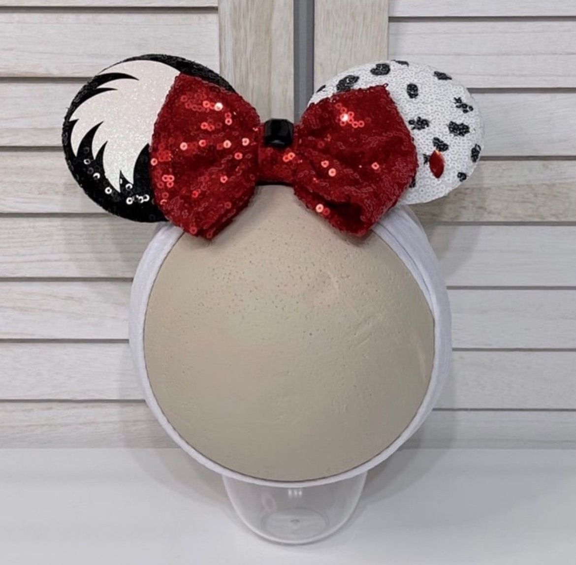 NEW Baby Cruella DeVil Minnie Mouse Ears Headband *FIRM*