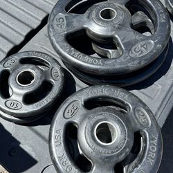 160lb rubber coated Olympic weight set-York