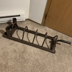 Olympic Bumper Plates Rack with 2 Barbell Holders 