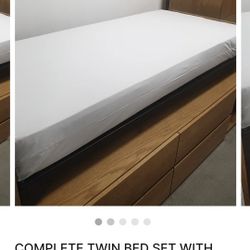 COMPLETE TWIN BED SET WITH BOTTOM DRESSER, BED AND FRAME (HOME4)