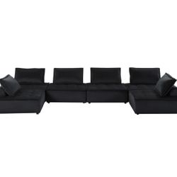 6 Pc Velvet Black Sectional Couch