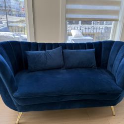 Margo Collection Modern | Contemporary Velvet Upholstered Loveseat and chair with Gold Stainless Steel Legs