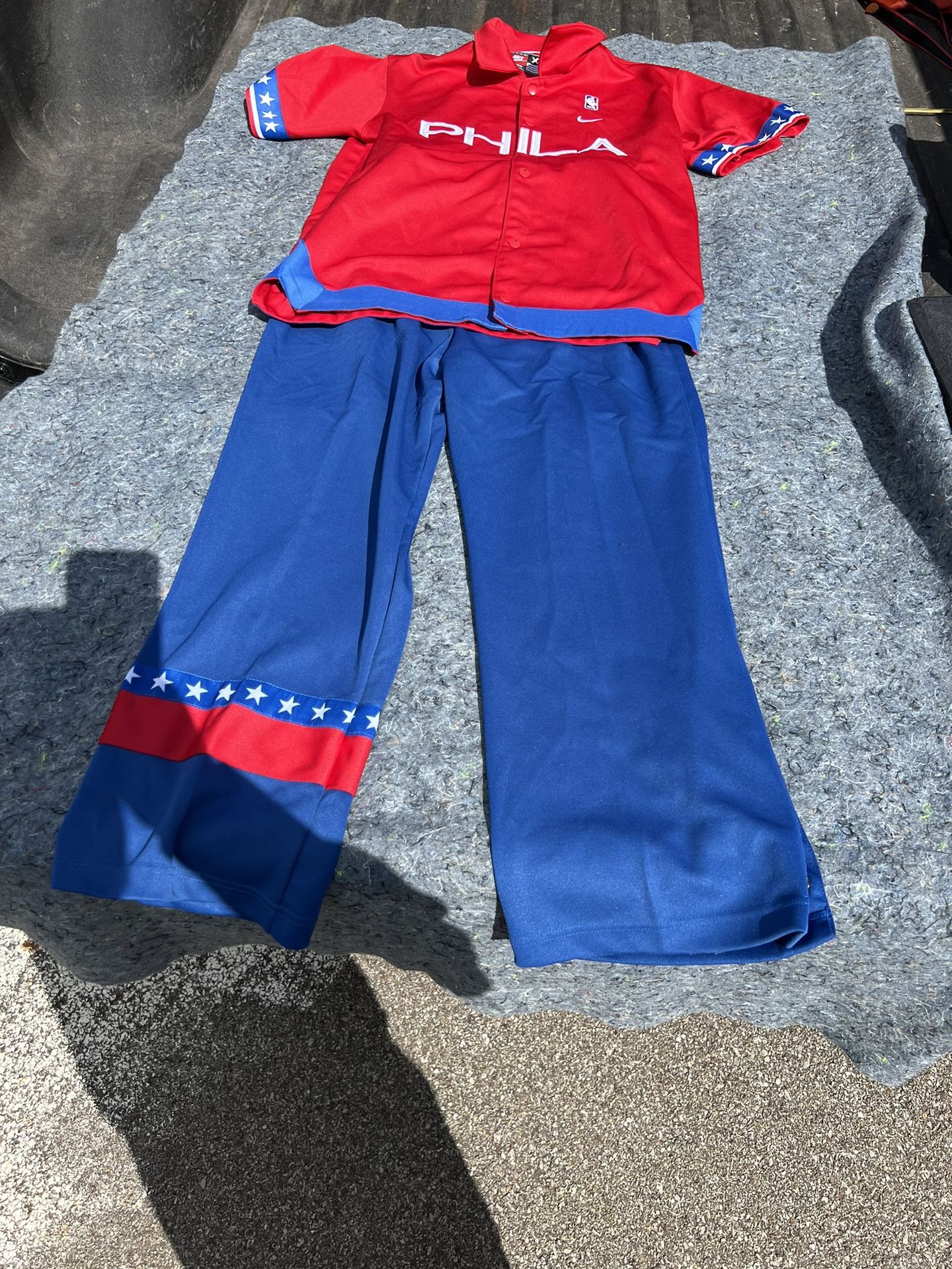 76ers Warm Up Mens XL Nike Team 66 Philadelphia Basketball NBA Shooting Jersey and Warm Up Pants Size XL