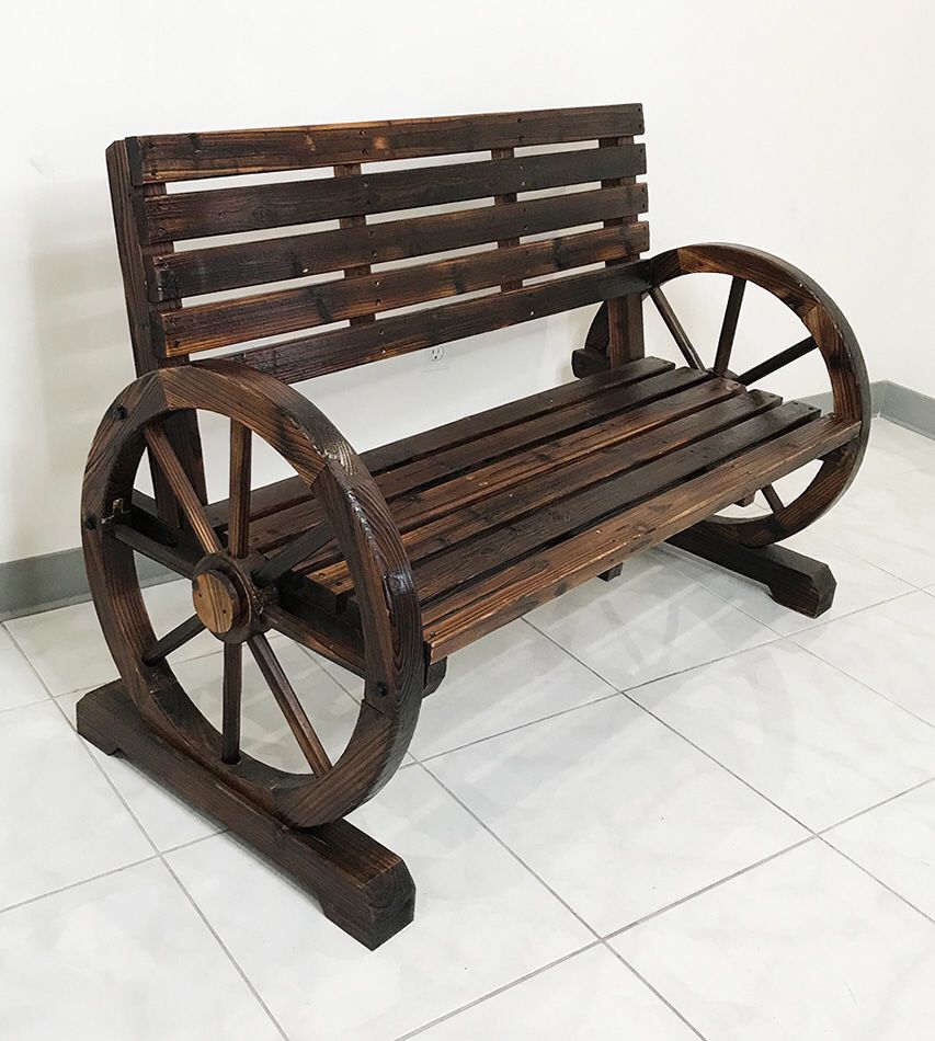 Brand New $130 Large 50” Wooden Wagon Bench Rustic Wheel for Patio Garden Outdoor 50x23x34”