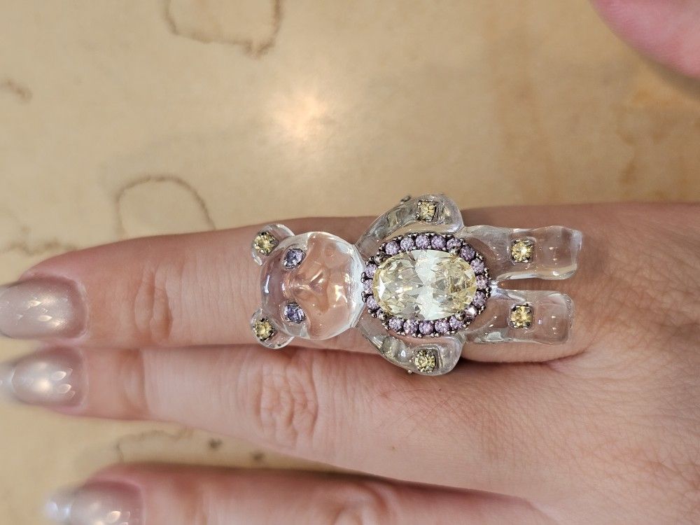 Designer Ring Clear Yellow Crystal Bear