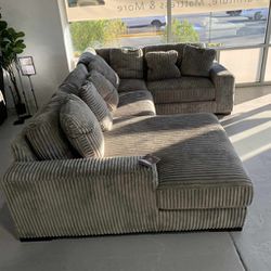 Ashley Fog Gray Fluffy Sectional Couch With Chaise 