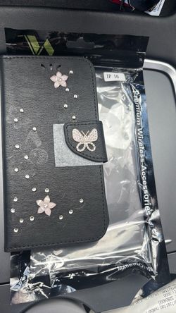 Black Floral Butterfly Wallet Phone Case
