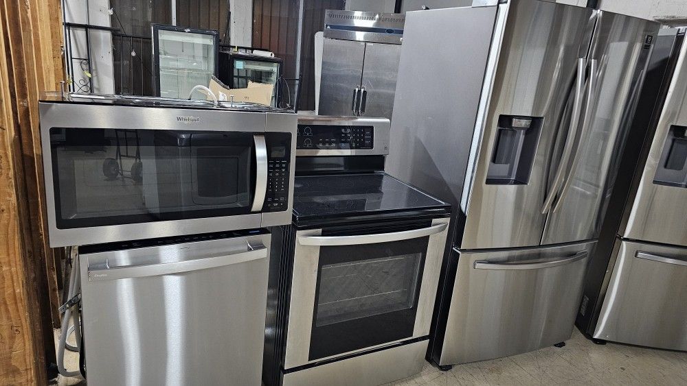 Combo Fridge, Stove, Dish, Microwave Stainless Steel