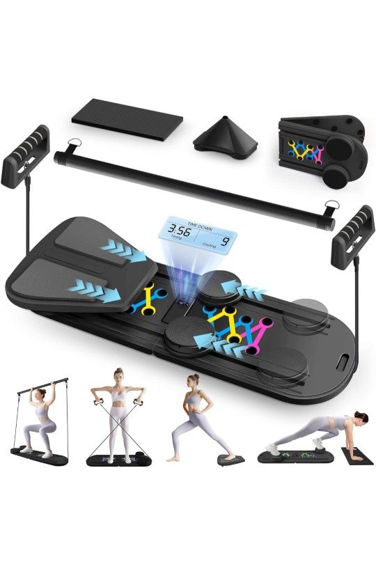 Pilates Reformer Board - Full Body Workout Set for Home Gym, Pilates Exercise Equipment & Ab Machine for Core Strength & Toning - Compact Home Fitness