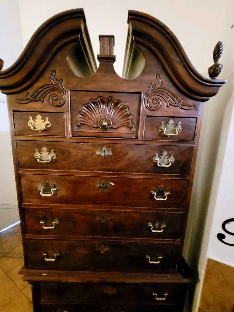 Antique Vintage Old Thomasville Mahogany SOLID Wood Wooden Dresser Chest Highboy