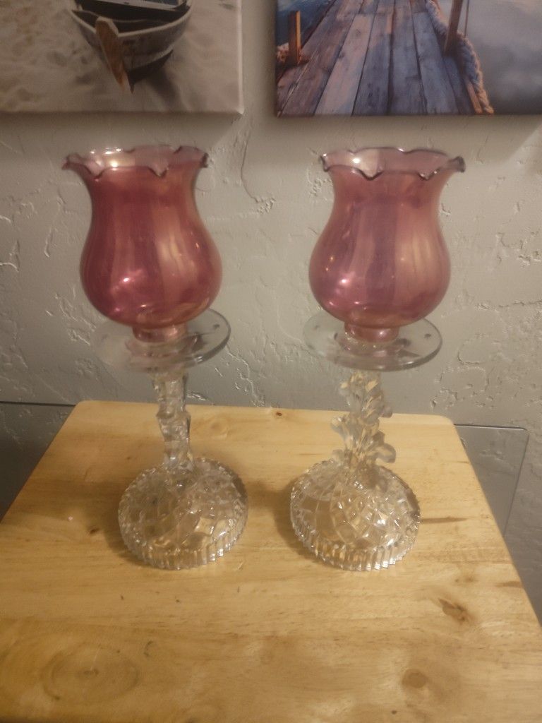 Vintage Hurricane Candlestick Holders 