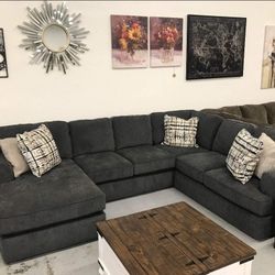 Rouse Dark Gray 3 Piece U Shaped Sectional Couch 🔥Brand New 