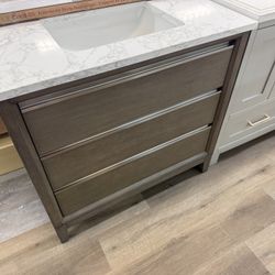 36 in. Gray Vanity with Quartz Top for $750