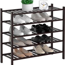 5-Tier Natural Bamboo Shoe Rack - Stackable Storage Shelf with Multi-Function Combinations - Free Standing Shoe Racks for Convenient Shoe Organization