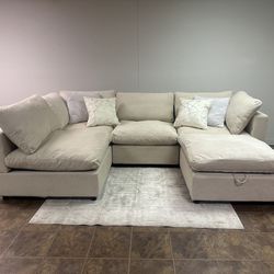 BRAND NEW | Modular Cloud Couch Beige Sectional Sofa Speakers & Storage Ottoman *FREE DELIVERY!*