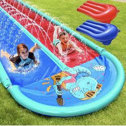Slip and Slide - Water Slide Lawn with Double Lane for Kids Backyards, 20 x 6 ft, Slip n Slide with 2 Body Boards, Summer Water Slides for Kids Backya