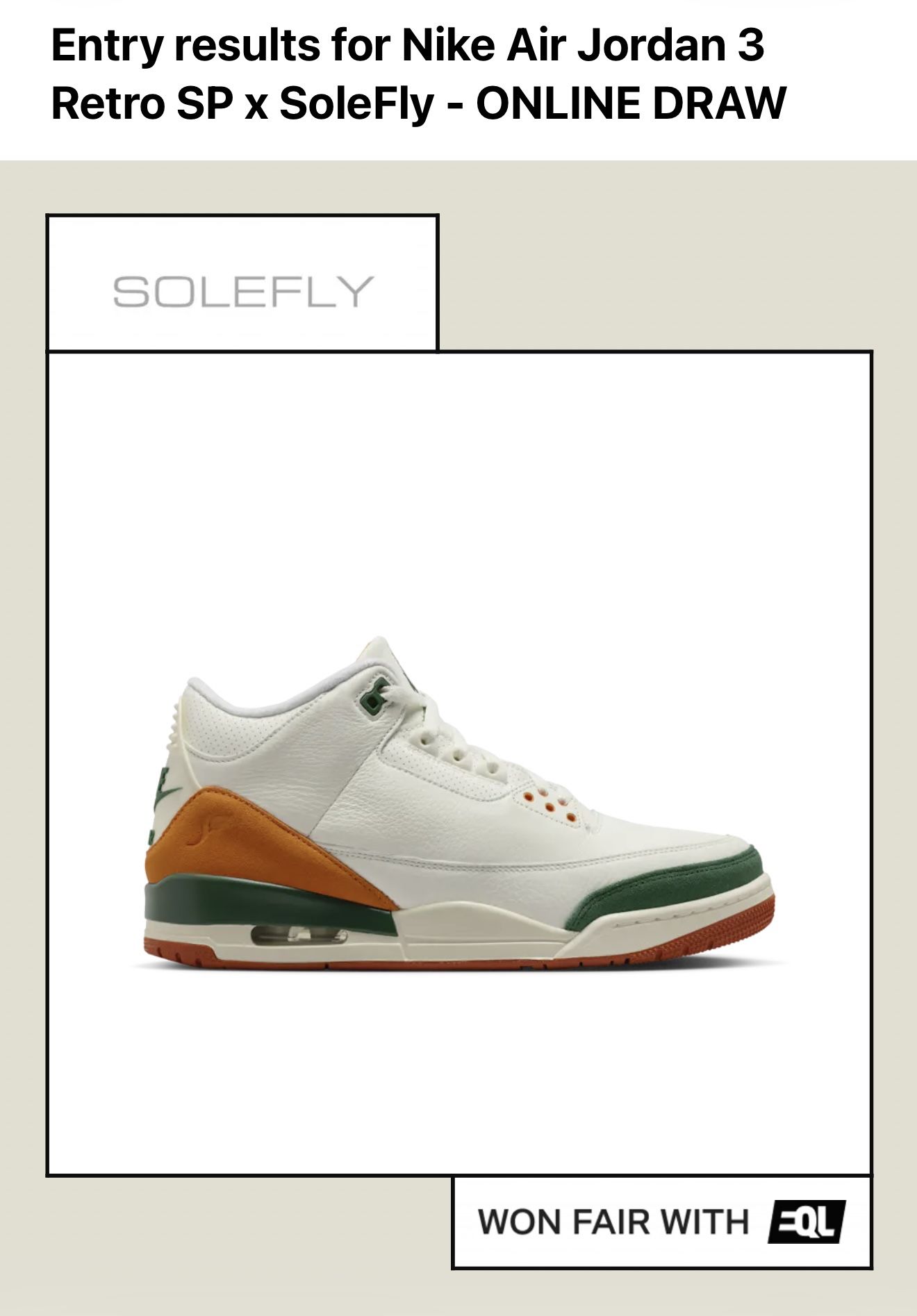 Nike Air Jordan 3 Retro SP × SoleFly Size 13