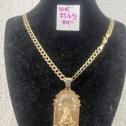 10K Solid Gold Chain and Pendant For Wedding 25.6Gr 24 Inches Long 