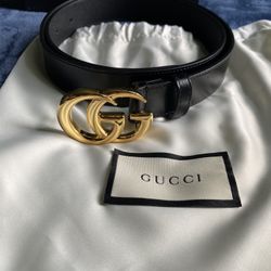 GG Marmont leather belt with shiny buckle