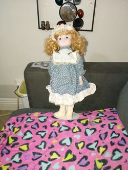 Country Porcilin Doll Blue Dress Pouting Face