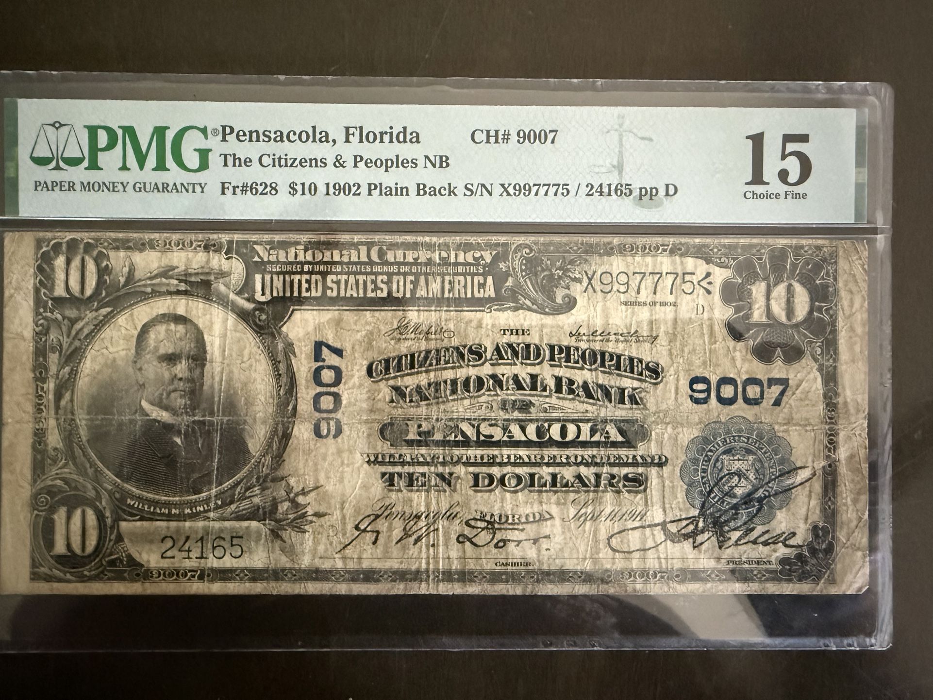 1902 Pansacola Fl $10 Grade Note 