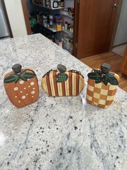 Set Of 3 Vintage Wood Pumpkins
