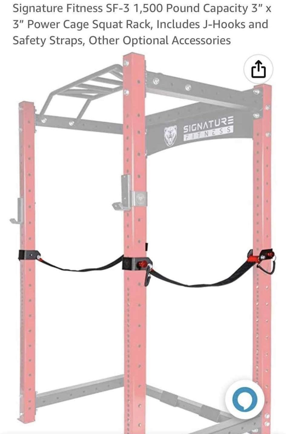 Signature Fitness SF-3 1,500 Weight Capacity 3” x 3” Power Cage Squat Rack Safety Straps Only