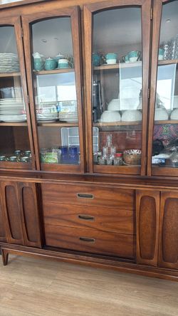Mid-Century Modern Walnut China Cabinet Hutch