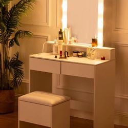 Homy Casa Swan 31.5" White Vanity Desk LED Makeup Table Multi Room Use