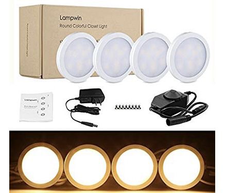 NEW! LED Under Cabinet Lighting - 4 Pack Lampwin 2018 Warm White New Dimmable Kitchen Under Cabinet Puck Light Fixture Kit for Chirstmas Decorating K