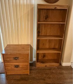 Wood Bookcase and Nightstand Set