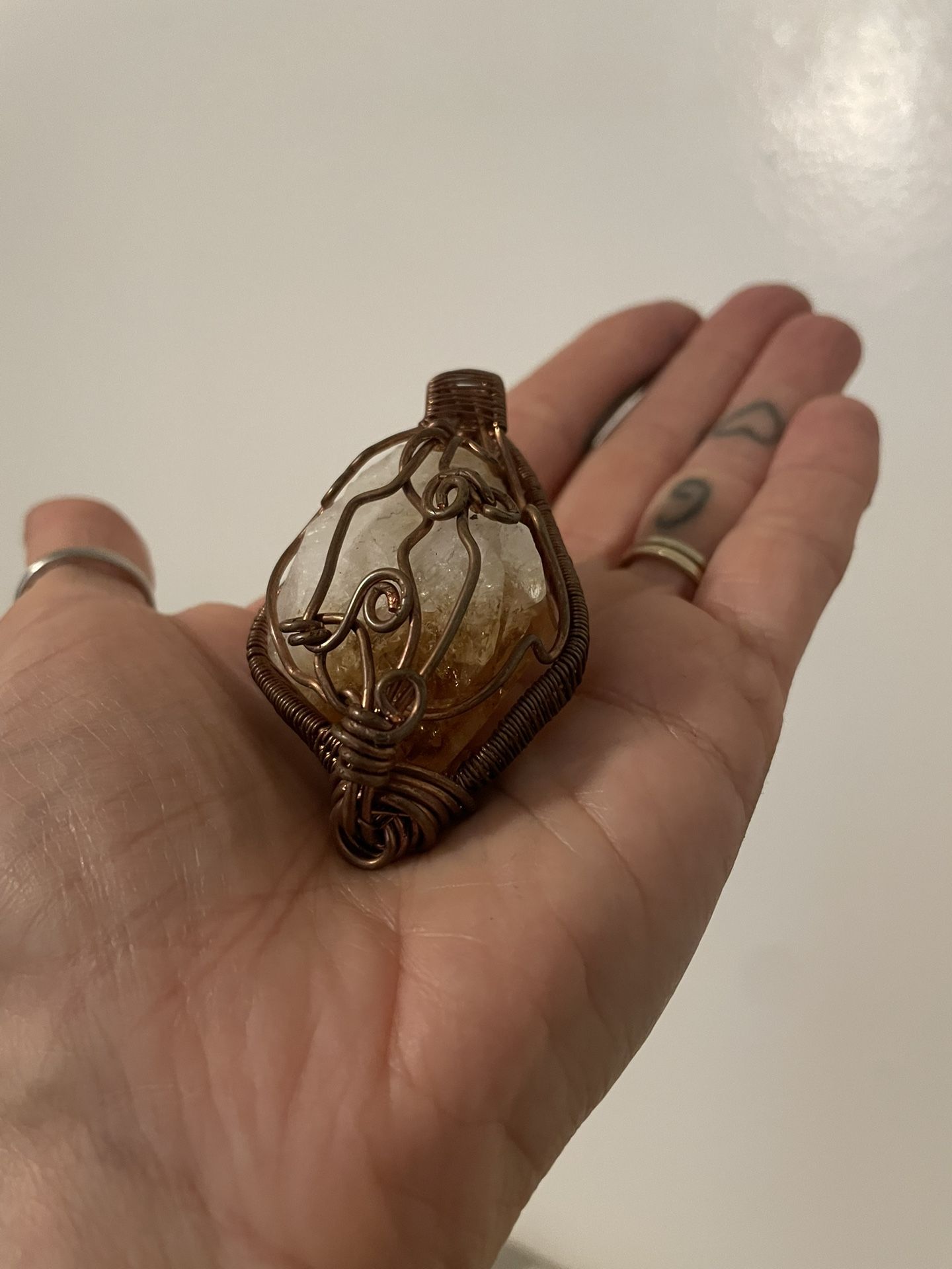 Copper Wire Wrapped Citrine Pendant