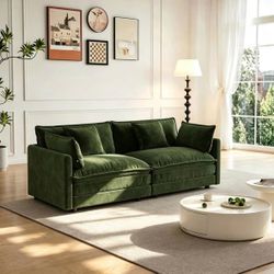 70.8” Deep Seat Loveseat Sofa – Plush Chenille 2-Seater Couch with 4 Pillows, Green