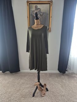Olive Green Long Sleeve Swing Dress