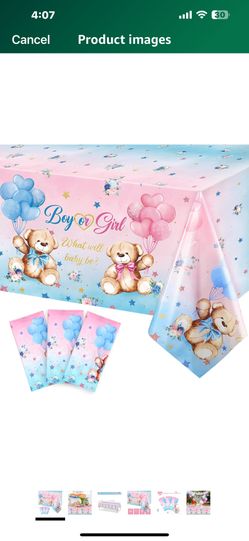 Capoda 3 Pcs Bear Baby Shower Tablecloths Gender Reveal Table Covers Rectangle Plastic Bear Table Cloths for Baby Shower Gender Reveal Party Decoratio
