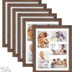 11x14 Collage Picture Frames w/Mat for 5-4x6 Photos (Rustic Brown, 6 Pack) Traditional Wood-Like Photo Frames for Any Décor Style, Richland Collection