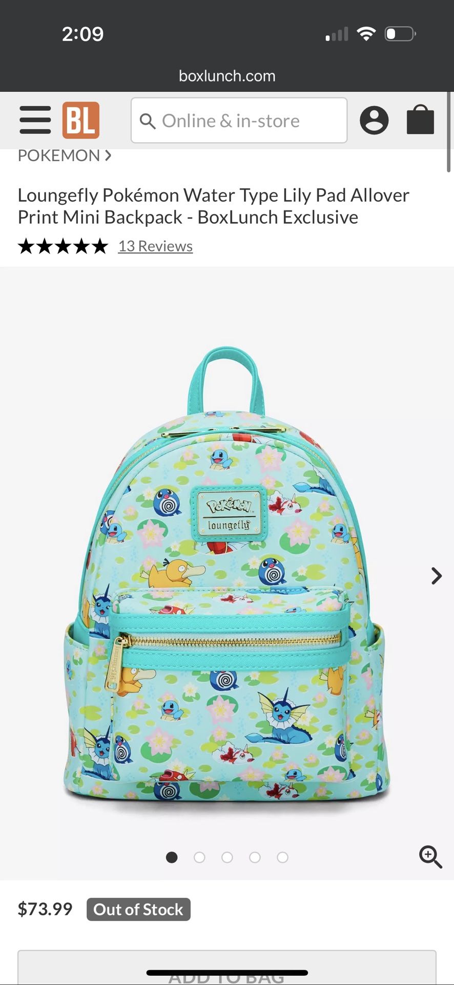 NWT pokemon Loungefly Water Type Backpack